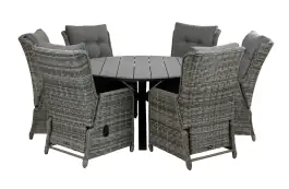 7-delige ronde tuinset | 6 Dublin verstelbare stoelen (AG) | ⌀150cm Cyprus tuintafel (Grey)