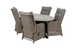 5-delige tuinset | 4 Dublin verstelbare stoelen (SW) | 180cm ovale Cyprus tuintafel (Grey)