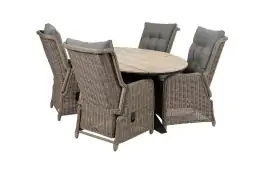 5-delige tuinset | 4 Dublin verstelbare stoelen (SW) | 180cm ovale Cyprus tuintafel (Wood)