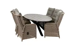 7-delige tuinset | 6 Dublin verstelbare stoelen (SW) | 220cm ovale Cyprus tuintafel (Grey)