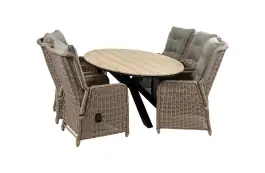 7-delige tuinset | 6 Dublin verstelbare stoelen (SW) | 220cm ovale Cyprus tuintafel (Wood)