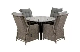 5-delige ronde tuinset | 4 Dublin verstelbare stoelen (SW) | ø120cm Cyprus tuintafel (Grey)
