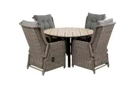 5-delige ronde tuinset | 4 Dublin verstelbare stoelen (SW) | ⌀120cm Cyprus tuintafel (Wood)