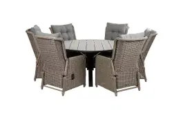 7-delige ronde tuinset | 6 Dublin verstelbare stoelen (SW) | ⌀150cm Cyprus tuintafel (Grey)