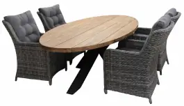 5-delige tuinset | 4 Dublin tuinstoelen (AG) | 240cm ovale Palu tuintafel (Teakhout)