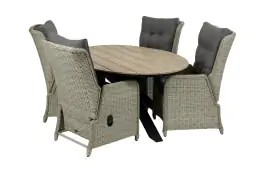 5-delige tuinset | 4 Dublin verstelbare stoelen (MG) | 180cm ovale Cyprus tuintafel (Wood)