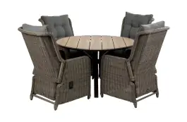 5-delige ronde tuinset | 4 Dublin verstelbare stoelen (SW) | ⌀120cm Cyprus tuintafel (Wood)