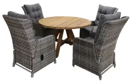 5-delige ronde tuinset | 4 Dublin verstelbare stoelen (AG) | ø120cm Ayra tuintafel (Teak)
