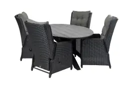 5-delige tuinset | 4 Dublin verstelbare stoelen (BL) | 180cm ovale Cyprus tuintafel (Grey)