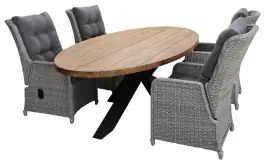 5-delige tuinset | 4 Dublin verstelbare stoelen (MG) | 240cm ovale Palu tuintafel (Teakhout)