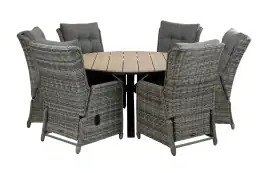 7-delige ronde tuinset | 6 Dublin verstelbare stoelen (AG) | ⌀150cm Cyprus tuintafel (Wood)