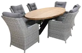 7-delige tuinset | 6 Dublin tuinstoelen (MG) | 300cm ovale Palu tuintafel (Teak)