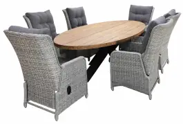 7-delige tuinset | 6 Dublin verstelbare stoelen (MG) | 300cm ovale Palu tuintafel (Teakhout)