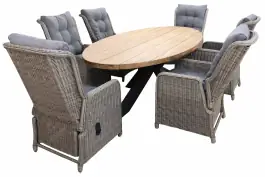 7-delige tuinset | 6 Dublin verstelbare stoelen (SW) | 300cm ovale Palu tuintafel (Teak)