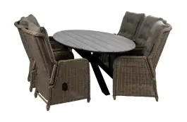7-delige tuinset | 6 Dublin verstelbare stoelen (SW) | 220cm ovale Cyprus tuintafel (Grey)