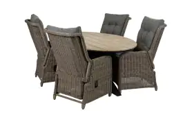 5-delige tuinset | 4 Dublin verstelbare stoelen (SW) | 180cm ovale Cyprus tuintafel (Wood)