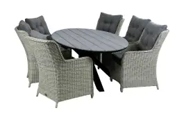 7-delige tuinset | 6 Dublin tuinstoelen (MG) | 220cm ovale Cyprus tuintafel (Grey)
