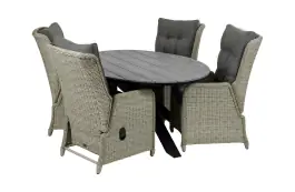 5-delige tuinset | 4 Dublin verstelbare stoelen (MG) | 180cm ovale Cyprus tuintafel (Grey)