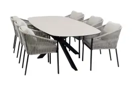 7-delige tuinset | 6 Elvira tuinstoelen | Tuintafel Barletta 240x115cm | Black Sandstone 