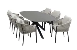 7-delige tuinset | 6 Elvira tuinstoelen | Tuintafel Barletta 240x115cm | Camel & Black Desert Pearl