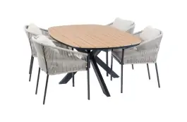 5-delige tuinset | 4 Elvira tuinstoelen (Black) | Tuintafel Cadiz 180x115cm (Black)