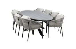 9-Delige tuinset | 8 Elvira tuinstoelen (Black) | 280cm ovale tuintafel Cyprus (Grey)