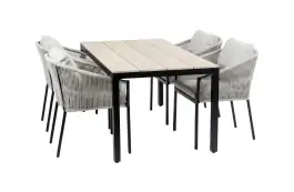 5-delige tuinset | 4 Elvira tuinstoelen (Black) | Tuintafel Cyprus 160x90cm (Wood)