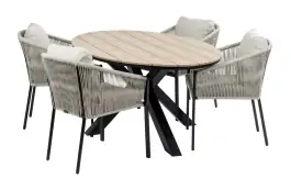 5-delige tuinset | 4 Elvira tuinstoelen (Black) | Tuintafel Cyprus 180x115cm (Wood)