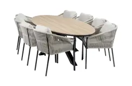 9-delige tuinset | 8 Elvira tuinstoelen (Black) | Tuintafel Cyprus 280x115cm (Wood)