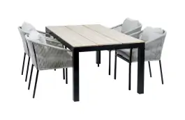 5-delige tuinset | 4 Elvira tuinstoelen (Black) | Tuintafel Cyprus 180x100cm (Wood)