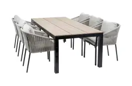 7-delige tuinset | 6 Elvira tuinstoelen (Black) | Tuintafel Cyprus 225x100cm (Wood)