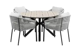 5-delige ronde tuinset | 4 Elvira tuinstoelen (Black) | Tuintafel Cyprus ø120cm (Wood)