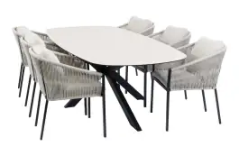 7-delige tuinset | 6 Elvira tuinstoelen (Black) | Tuintafel Malaga 240x115cm (Black)