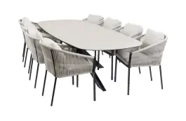 9-delige tuinset | 8 Elvira tuinstoelen (Black) | Tuintafel Malaga 280x115cm (Black)