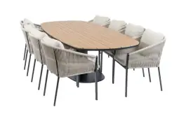 9-delige tuinset | 8 Elvira tuinstoelen (Black) | 260cm Tower tuintafel (Black)