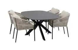 5-delige tuinset | 4 Elvira tuinstoelen | Tuintafel Barletta 180x115cm | Camel & Black Desert Pearl 