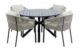 5-Delige ronde tuinset | 4 Elvira tuinstoelen (Black) | Tuintafel Cyprus ø120cm (Grey)