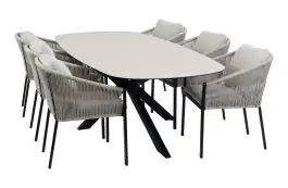 7-delige tuinset | 6 Elvira tuinstoelen (Black) | Tuintafel Malaga 240x115cm (Black)