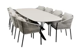 9-delige tuinset | 8 Elvira tuinstoelen (Black) | Tuintafel Malaga 280x115cm (Black)