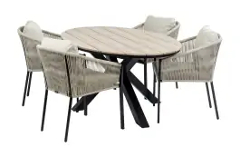 5-delige tuinset | 4 Elvira tuinstoelen (Black) | Tuintafel Cyprus 180x115cm (Wood)
