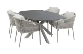 5-delige tuinset | 4 Elvira tuinstoelen (Camel) | Tuintafel Barletta 180x115cm (Desert Pearl/Camel)