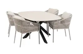 5-delige tuinset | 4 Elvira tuinstoelen | Tuintafel Barletta 180x115cm  | Camel & Black Sandstone 