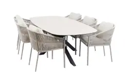 7-delige tuinset | 6 Elvira tuinstoelen | Tuintafel Barletta 240x115cm | Camel & Black Sandstone 