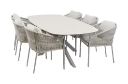  7-delige tuinset | 6 Elvira tuinstoelen | Tuintafel Barletta 240x115cm | Camel & Camel Sandstone