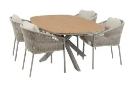 5-delige tuinset | 4 Elvira tuinstoelen (Camel) | Tuintafel Cadiz 180x115cm (Camel)