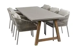 7-delige tuinset | 6 Elvira tuinstoelen (Camel) | Tuintafel Rock 235x100cm (Beton)