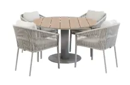 5-delige ronde tuinset | 4 Elvira tuinstoelen (Camel) | Tuintafel Tower ø120cm (Camel)