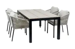 5-delige tuinset | 4 Elvira tuinstoelen (Black) | Tuintafel Cyprus 180x100cm (Wood)