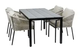 5-Delige tuinset | 4 Elvira tuinstoelen (Black) | Tuintafel Cyprus 160x90cm (Grey)