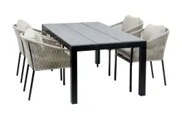 5-Delige tuinset | 4 Elvira tuinstoelen (Black) | Tuintafel Cyprus 180x100cm (Grey)